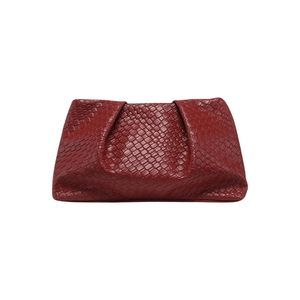 Burgundy Faux Leather Clutch – Retro Vintage Woven Square Handbag